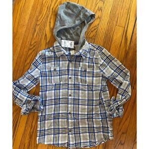 NWT Oshkosh Boys Flannel Hoodie Shirt Sz 14 $32 Blue Gray